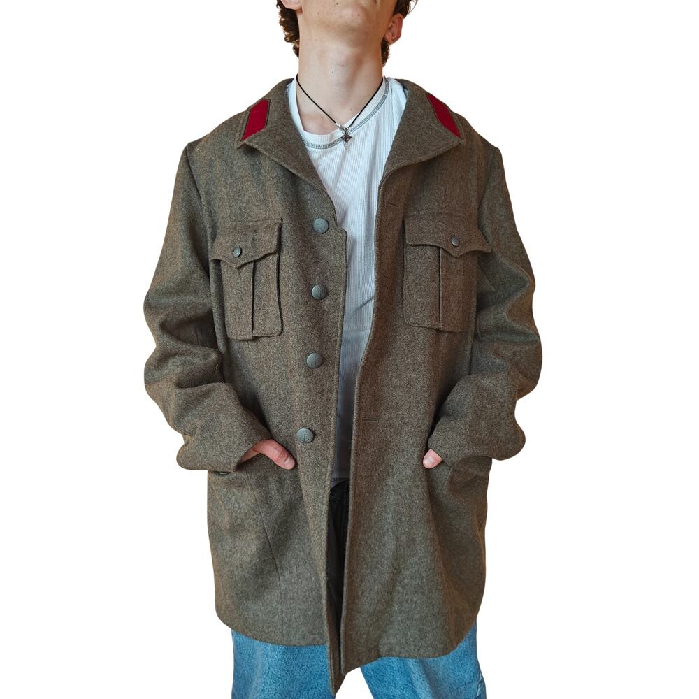 Vintage Widengrens Wool Military Coat Red Collar Tabs Scandinavian C56